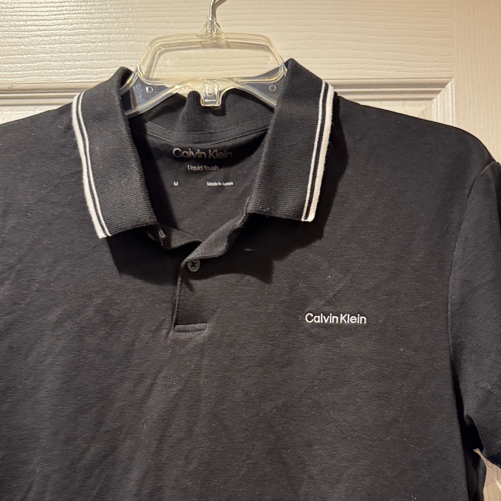Calvin Klein Black Polo with White Collar Stripes